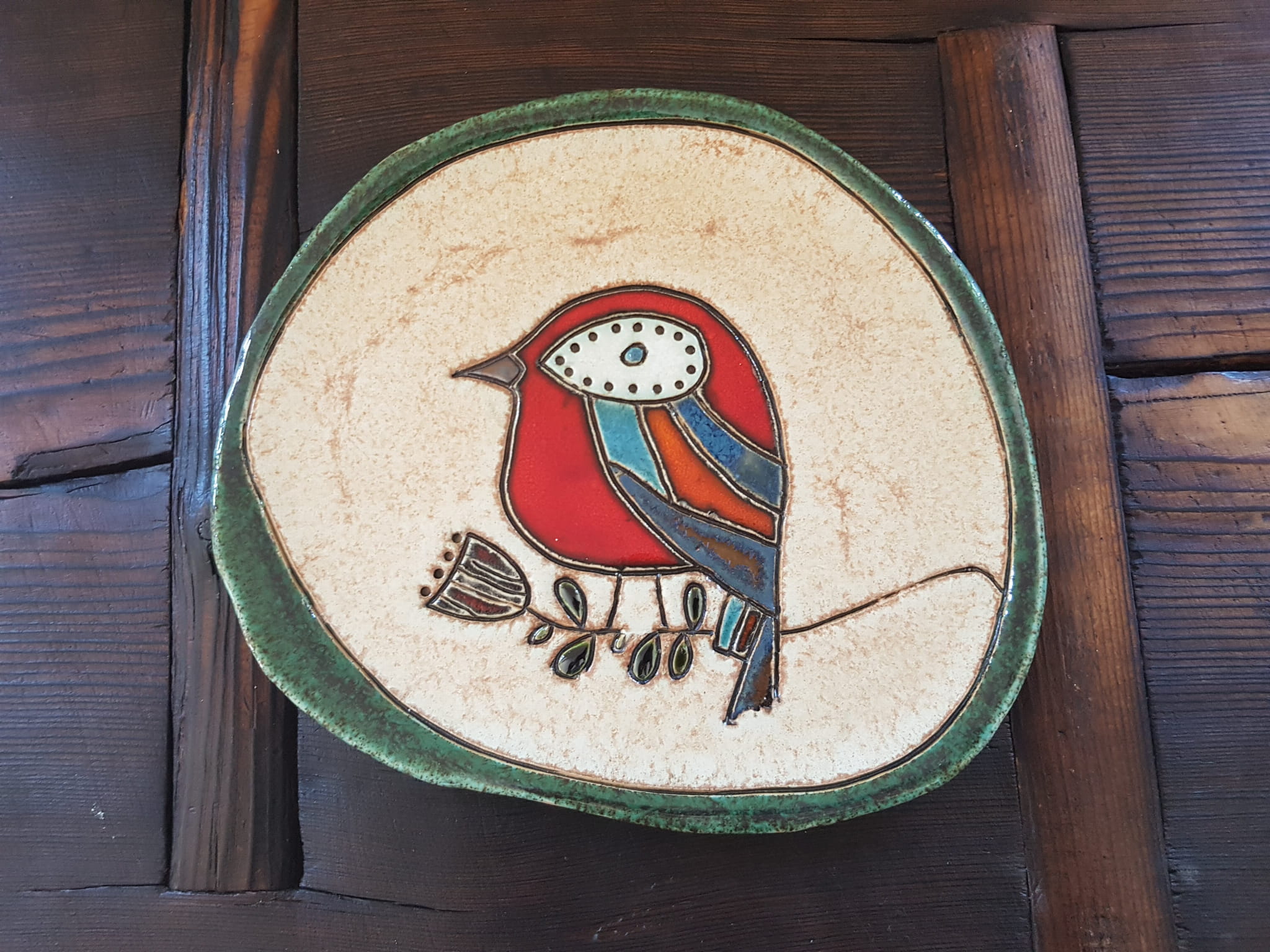 Patera ceramiczna - "Ptak na gałęzi"